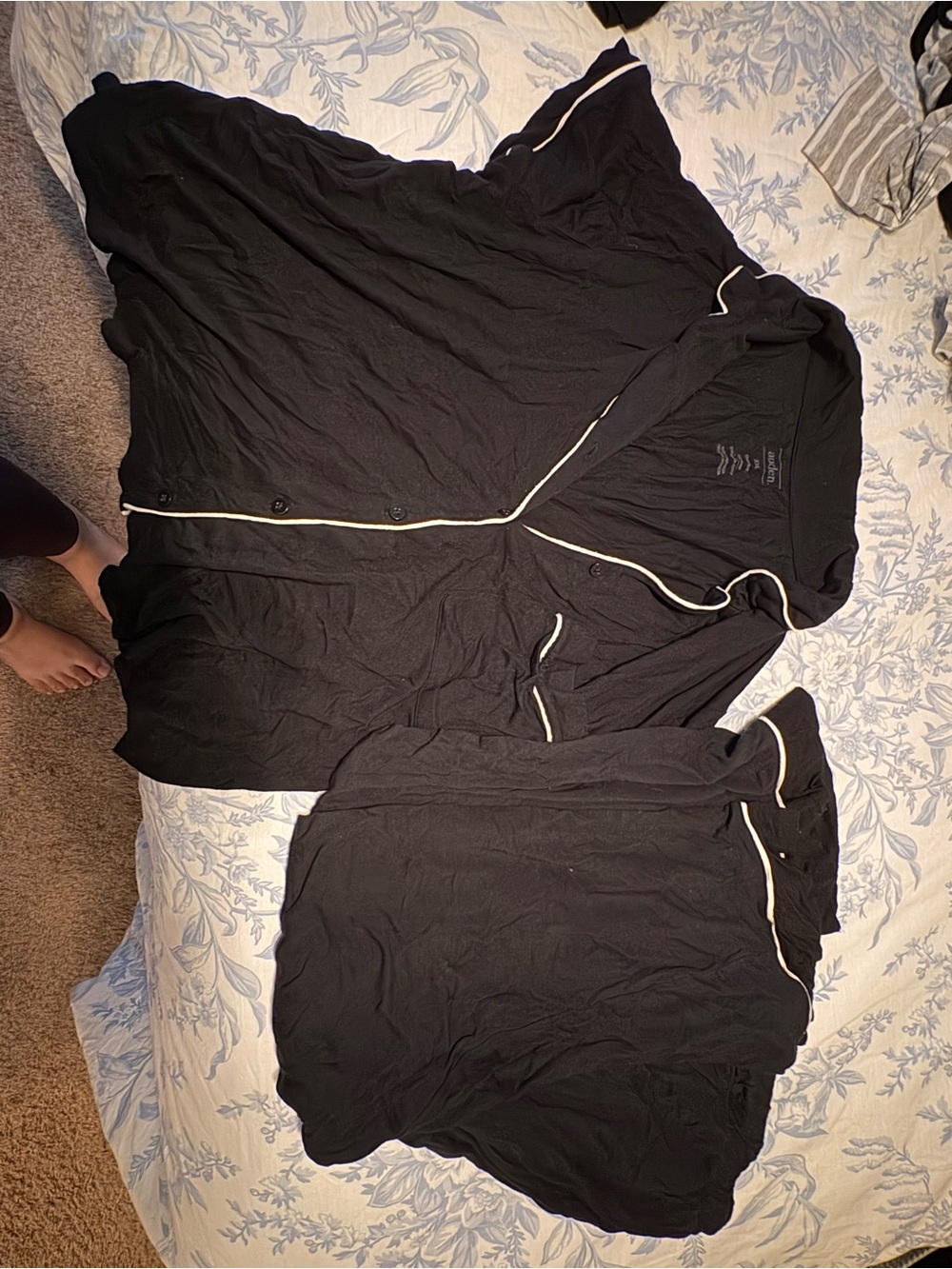 SET OF TWO Black Women's Pajama Set with Contrast Piping